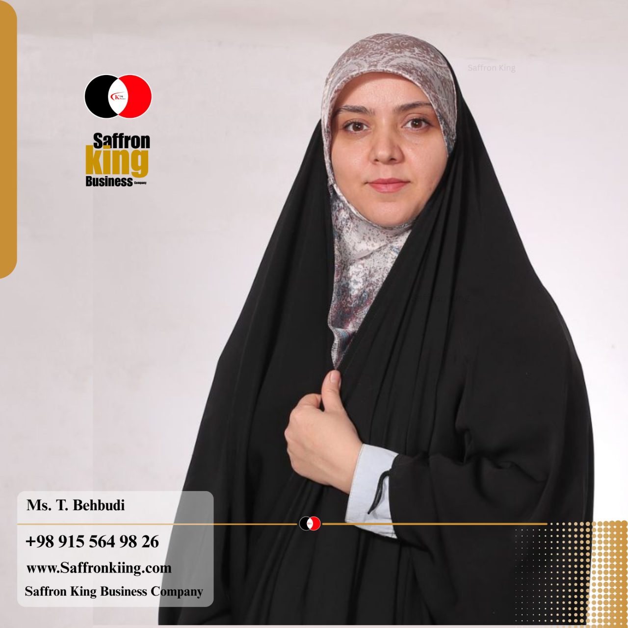 Ms. Behboudi, Sales Manager of Iranian Saffron in Eu at Saffron King Business